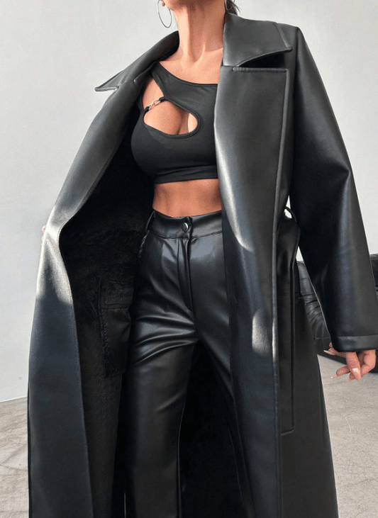 WW | Kunstleder Trenchcoat - Elegant & Zeitlos - Vegan Leder - Statement Oberbekleidung