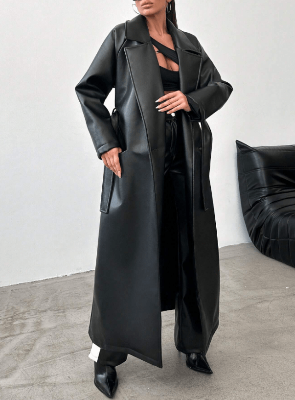 WW | Faux Leather Trench Coat - Elegant & Timeless - Vegan Leather - Statement Outerwear