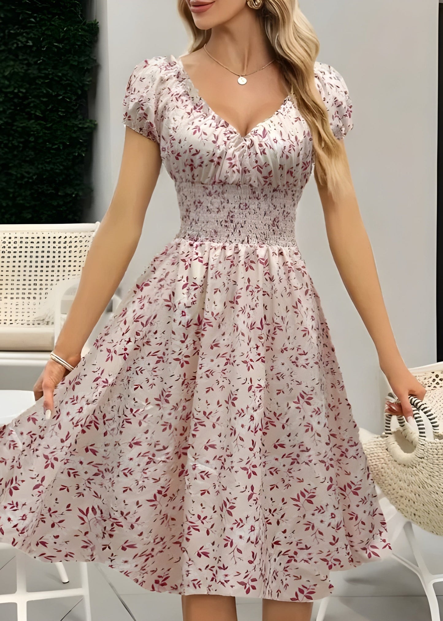 Nancy – Geblümtes Midikleid mit Puffärmeln