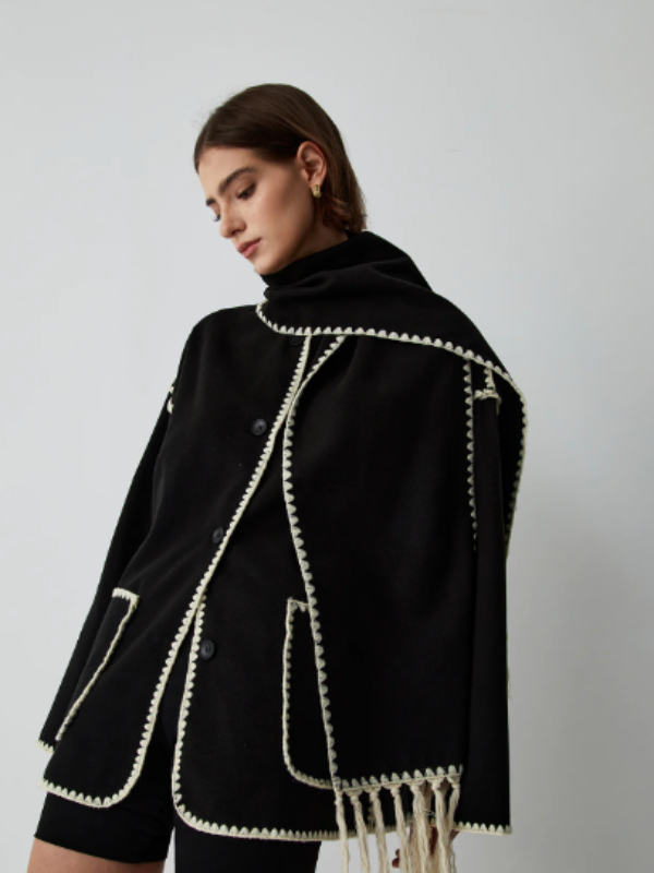 WW | warm coat with tassel scarf