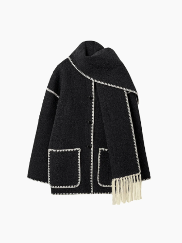 WW | warm coat with tassel scarf