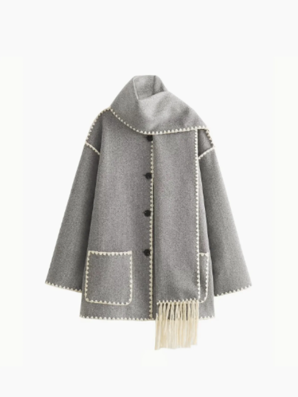 WW | warm coat with tassel scarf