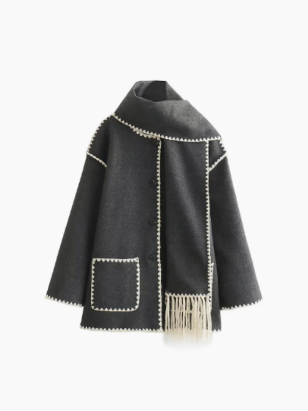 WW | warm coat with tassel scarf