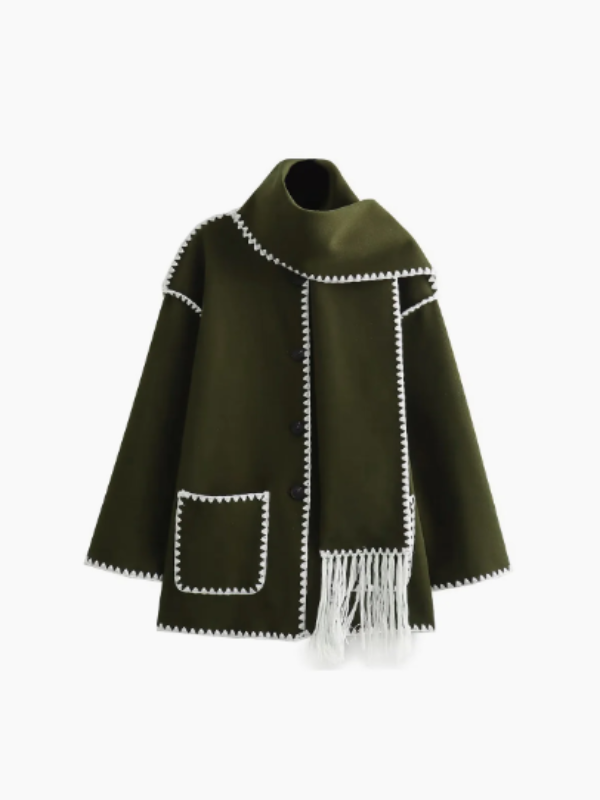 WW | warm coat with tassel scarf