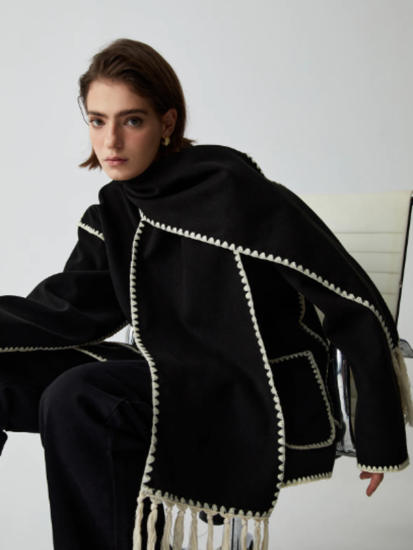 WW | warm coat with tassel scarf