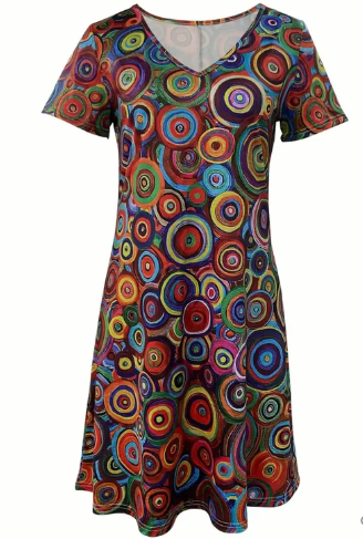 WW | Mehrfarbiges Boho-Grafikdruckkleid