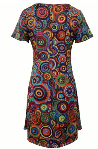 WW | Mehrfarbiges Boho-Grafikdruckkleid
