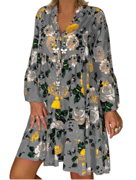 WW | Floral Print Boho Kleid mit Kurzen Ärmeln