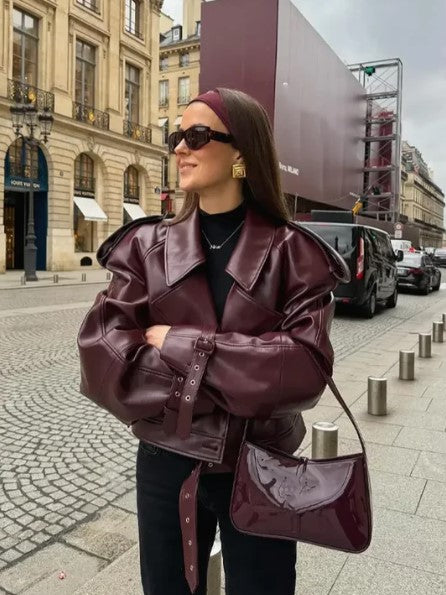 WW | Kurze Lederjacke Herbst-Winter für Damen
