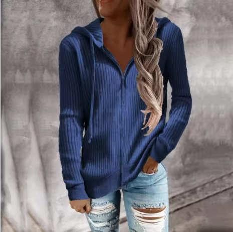 Damen Kapuzenpullover mit strukturierter Rippoptik und praktischen Knöpfen WW