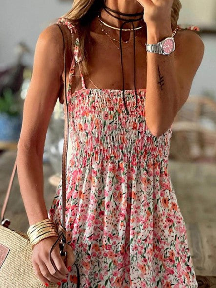 Emerald - Bohemian Print Spaghetti Strap Dress
