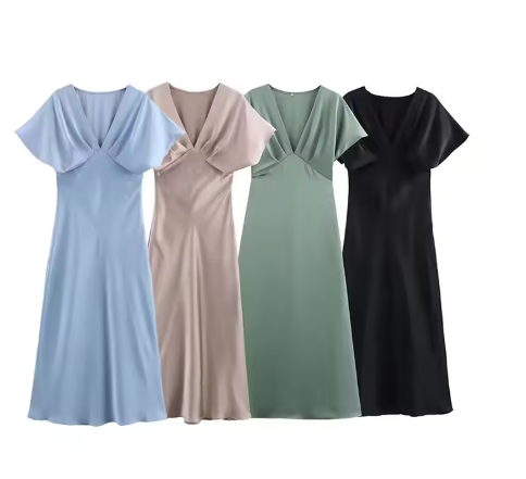 Damen Elegantes Midi-Kleid mit Puffärmeln und figurbetontem Schnitt WW