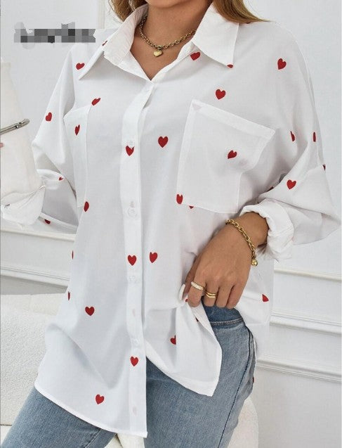 WW | Women's Cotton Heart Blouse Casual Loose Long Sleeve Spring Shirt
