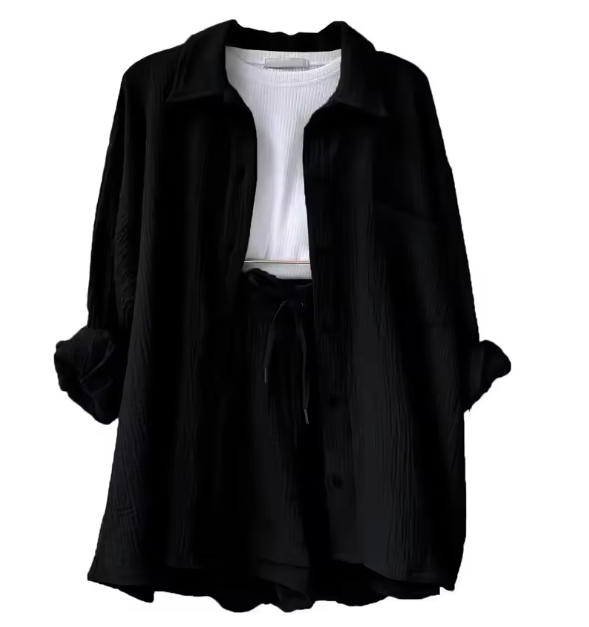 WW | Women's Solid Revere Collar Shirt & Shorts Two-piece Set