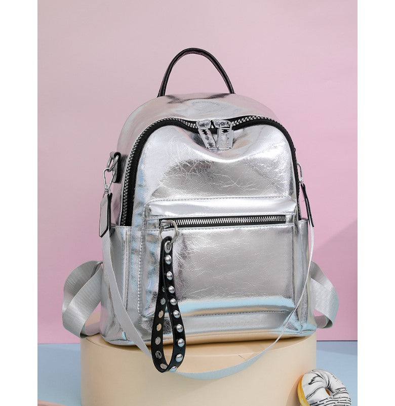 WW | Backpack - Silver - High-Quality Leather with Polyester Lining