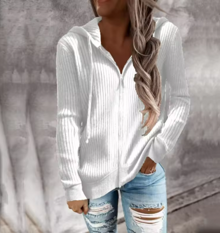 Damen Kapuzenpullover mit strukturierter Rippoptik und praktischen Knöpfen WW