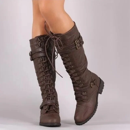 WW | retro-stiefel mit flacher schnalle und schnürung