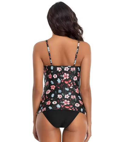 WW | Hochkragen Einteiler Badeanzug Bauchkontrolle Schwimmanzug Kreuzgurt Schwimmbekleidung Schwarz