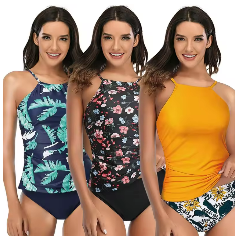 WW | Hochkragen Einteiler Badeanzug Bauchkontrolle Schwimmanzug Kreuzgurt Schwimmbekleidung Schwarz