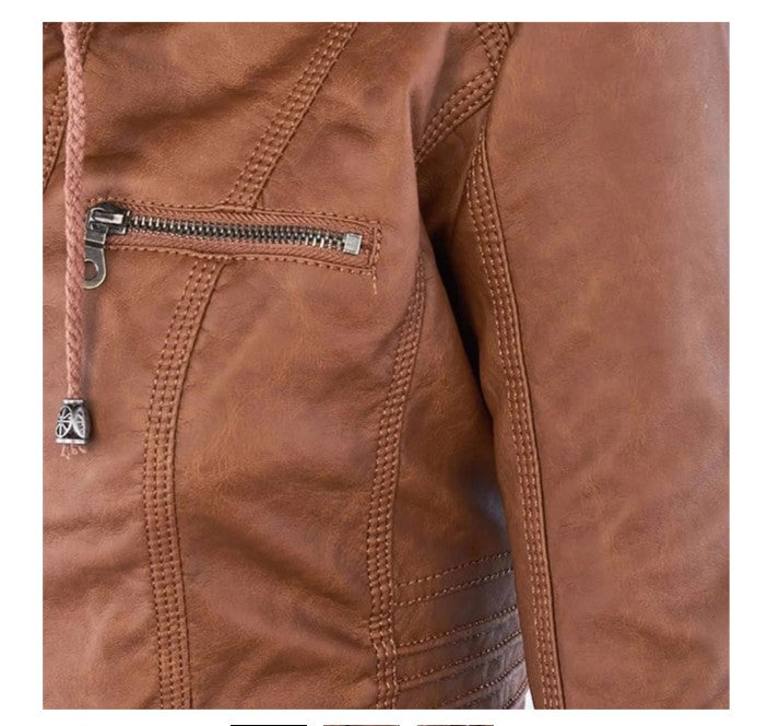 WW |  Lederjacke mit Kapuze für Damen - Perfekt für lässige Tage