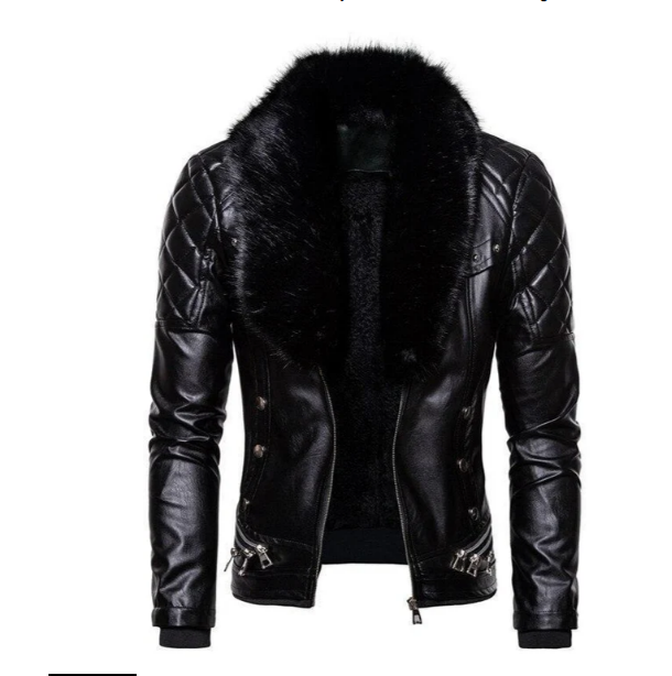 WW | men's leather jacket with detachable collar