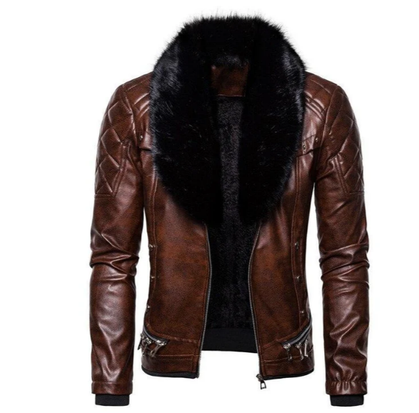 WW | men's leather jacket with detachable collar
