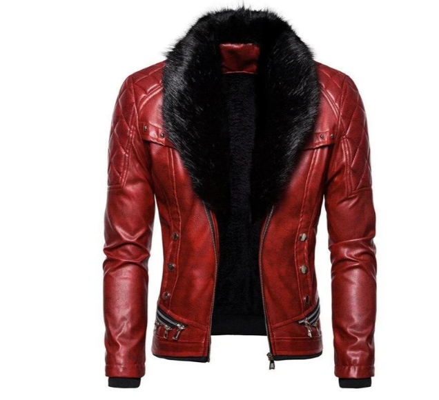WW | men's leather jacket with detachable collar