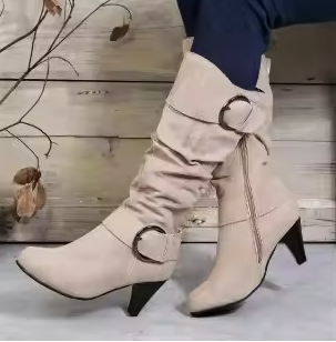 WW | Women's Knee-High Boots with Zipper and Buckle - Stylish Tall Boots