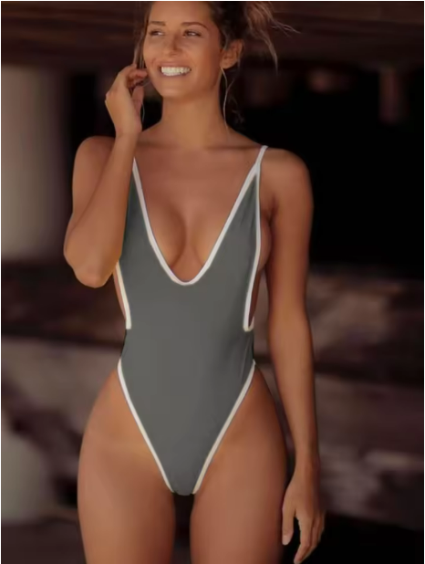 Damen Hochgeschnittener Einteiler-Badeanzug mit Kontrastnähten W&W