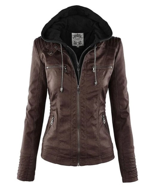 WW Lederjacke Mit Kapuze Für Damen | Perfekt Für Lässige Tage