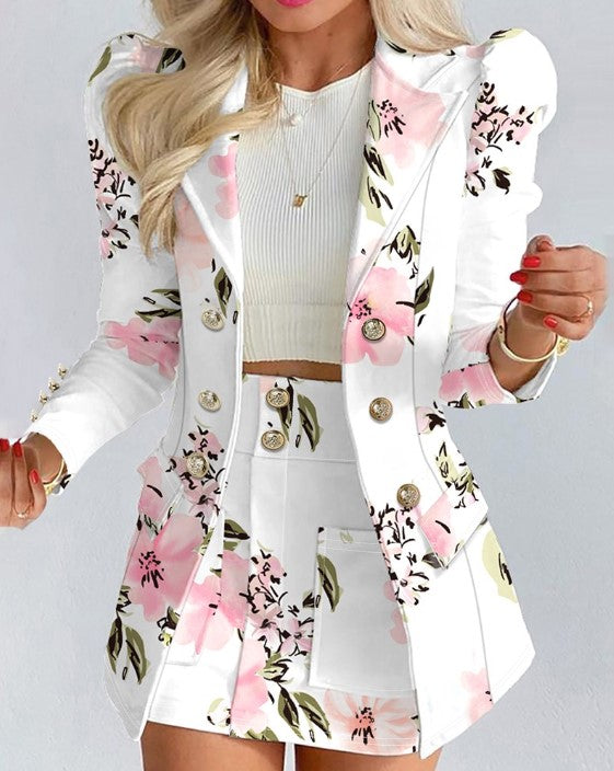 WW | Damen Blazer mit floralem Muster und puffärmeln