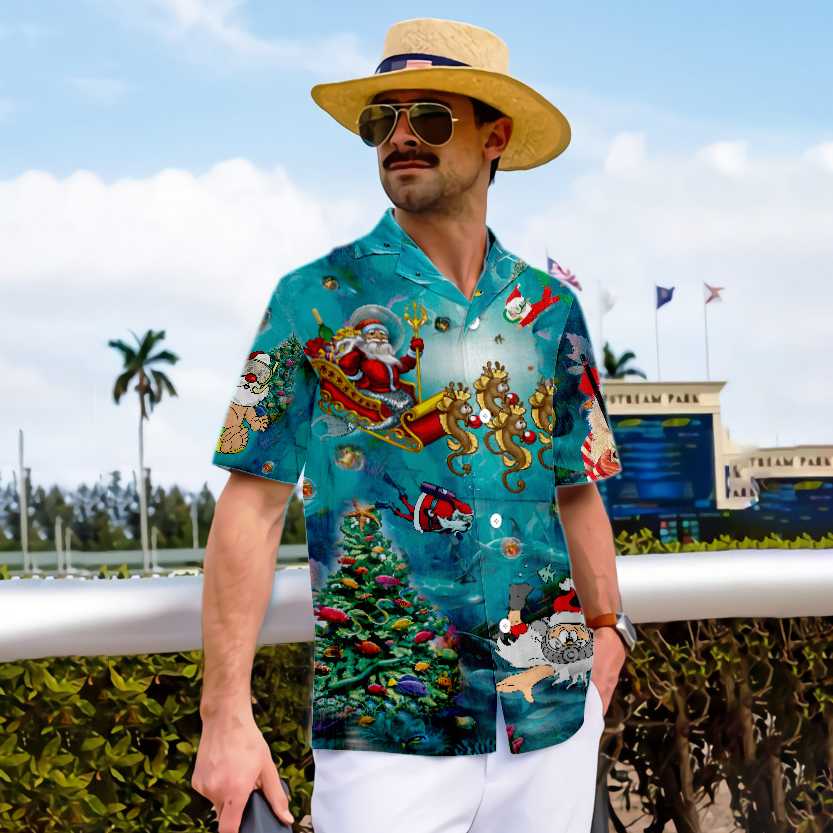 WW | Scuba Diving Weihnachtsmann Weihnachten Unterwasser Hawaiian Shirt, Einzigartiges Geschenk Für Weihnachten