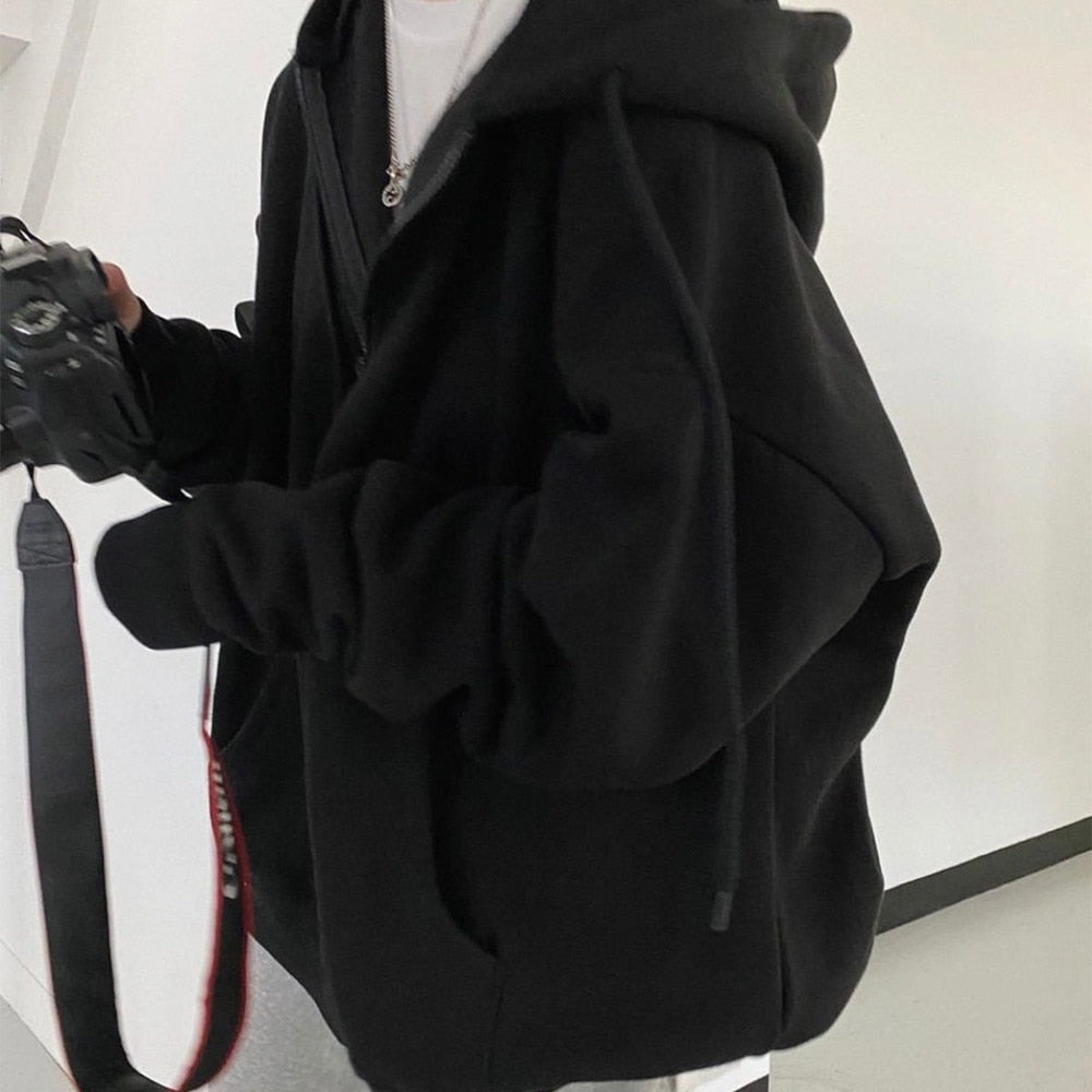WW | Zip-up Oversized Solid Pocket Hooded Langarm Lose Baseball Jacke