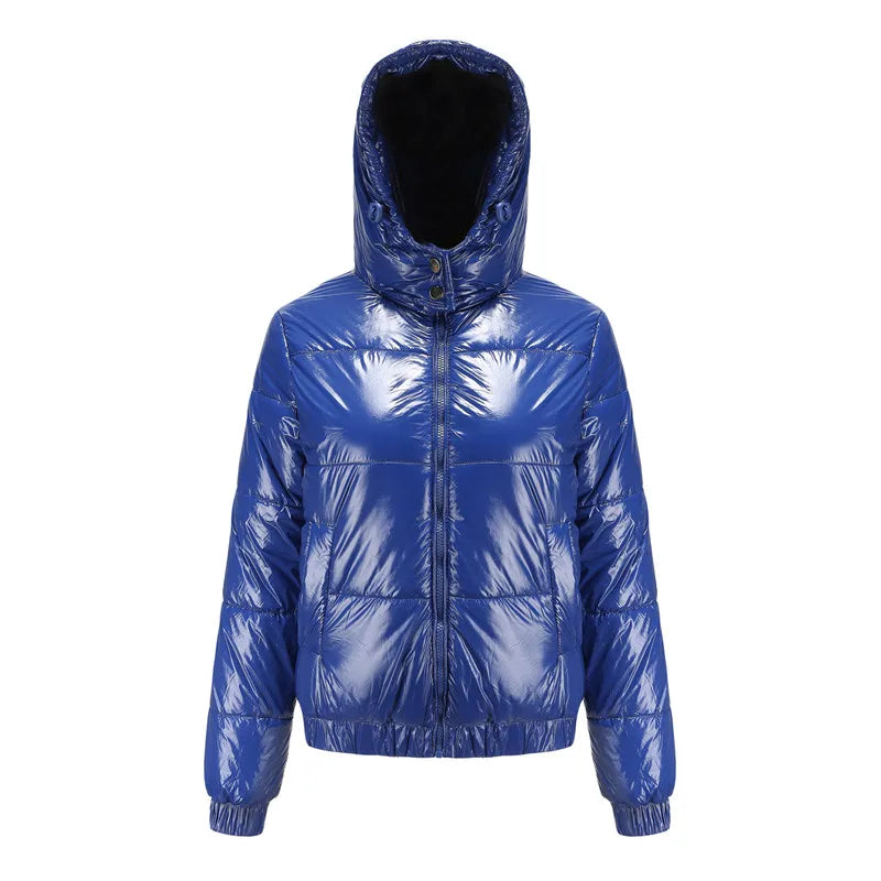 WW | Metallische Winterjacke mit Kapuze für Frauen