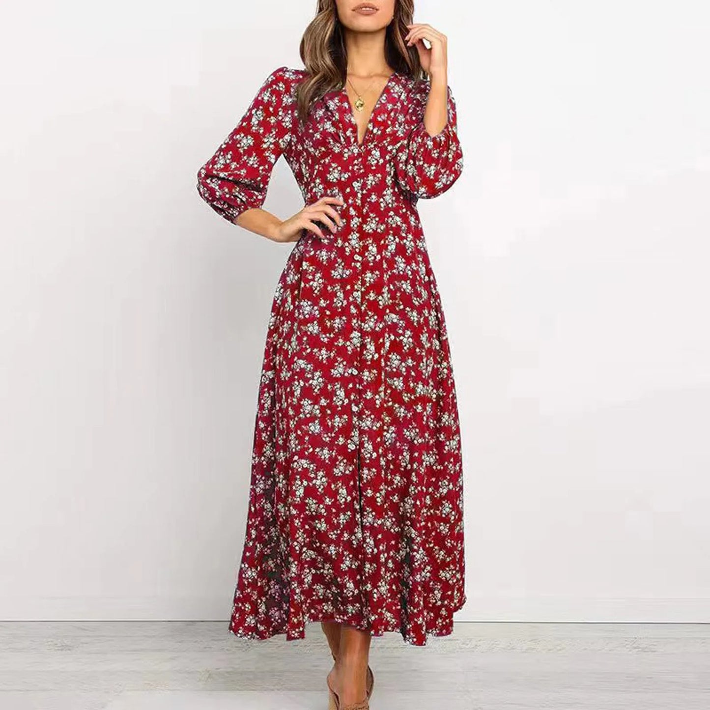 Marina™ | Floral Button-Front Midi Dress