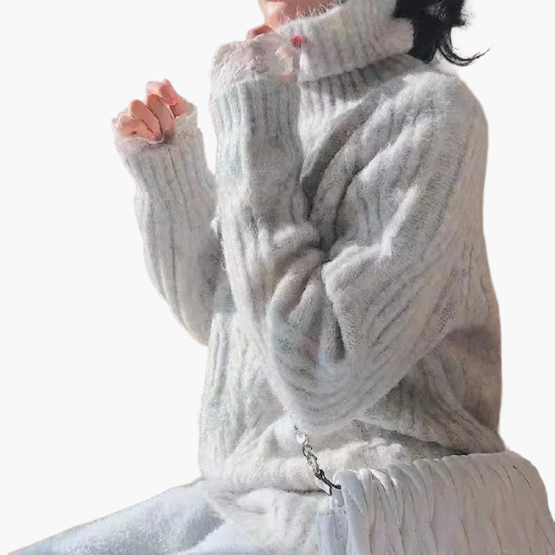 WW | Korean Style Loose Fit Turtleneck Knitted Sweater - Fashionable Autumn and Winter Pullover
