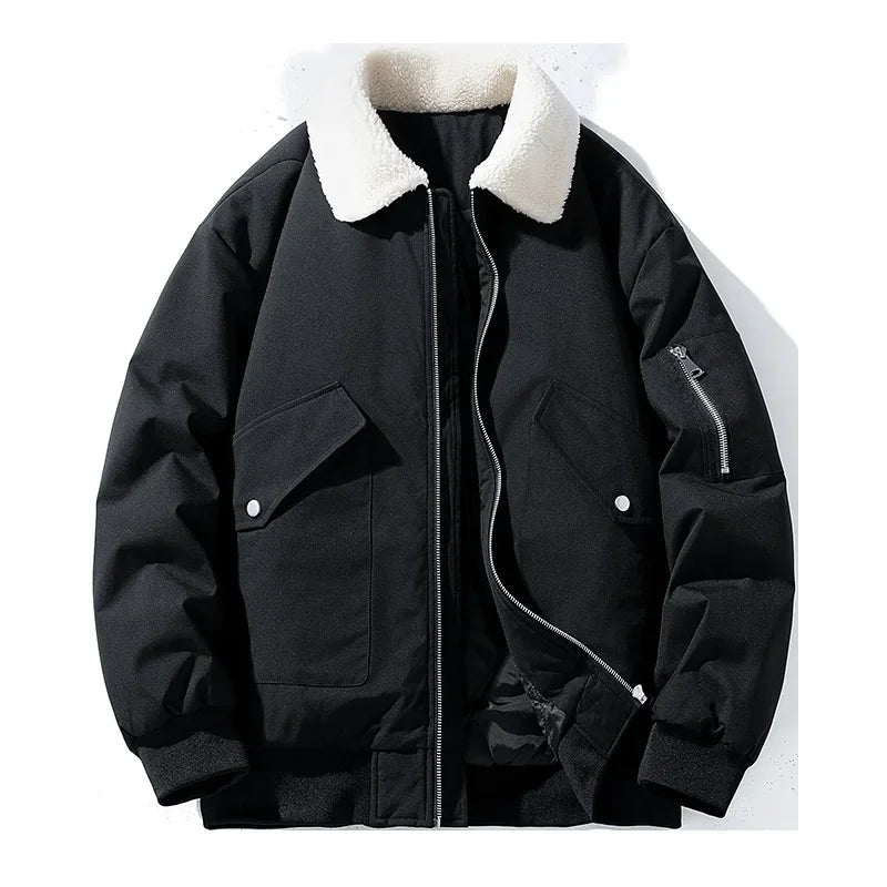 WW | Winter Bomber Jacket with Fashionable Lambskin Collar - Casual Style for Cold Days