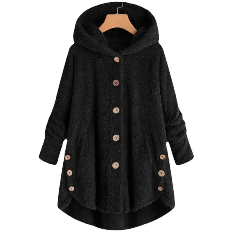 WW | Damen Fleecejacke – Lässig Schnitt – Kapuze – Druckknopfverschluss – Plüschweicher Griff – Taschen
