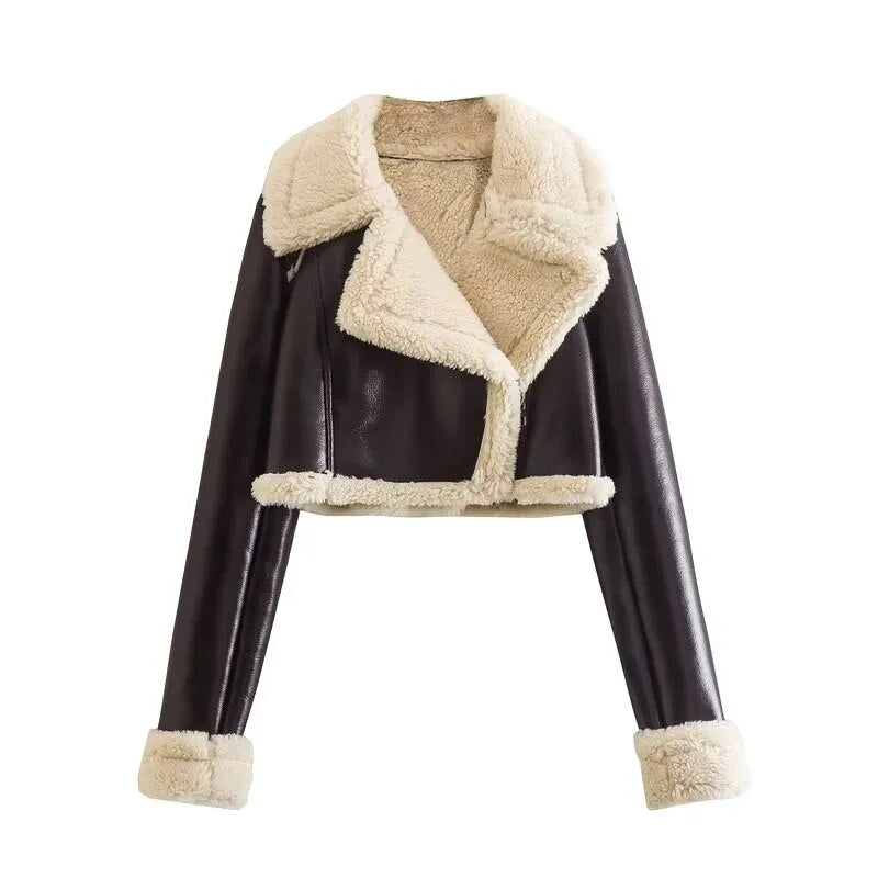 WW | Lederjacke mit Teddy Fleece Innenfutter