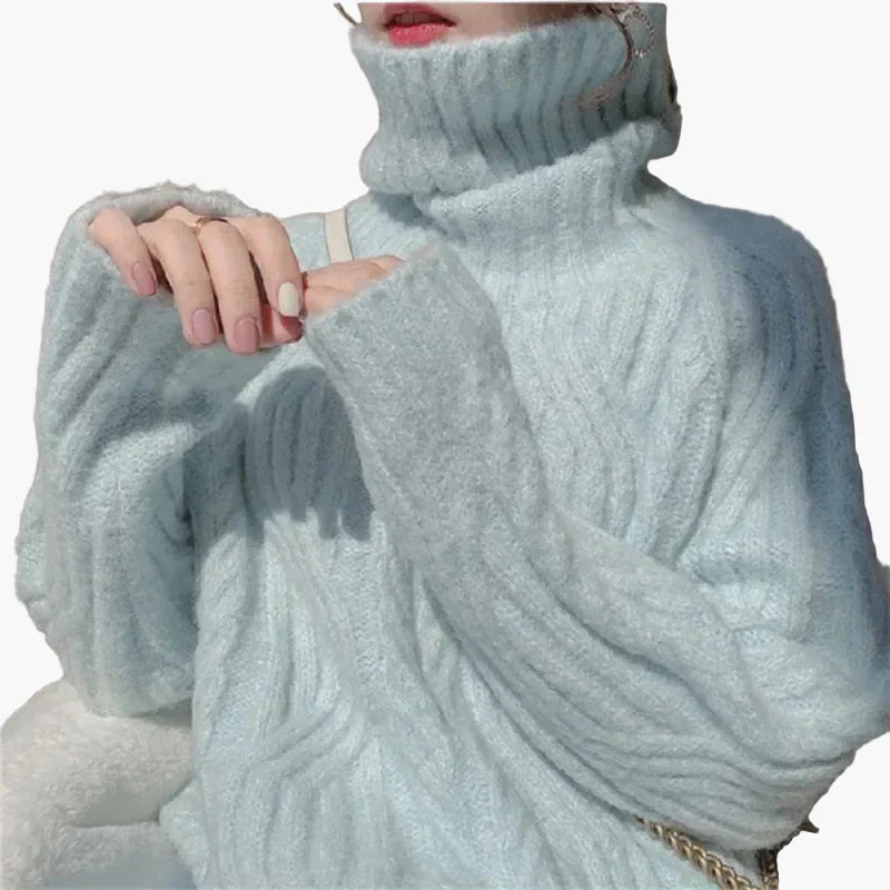 WW | Korean Style Loose Fit Turtleneck Knitted Sweater - Fashionable Autumn and Winter Pullover