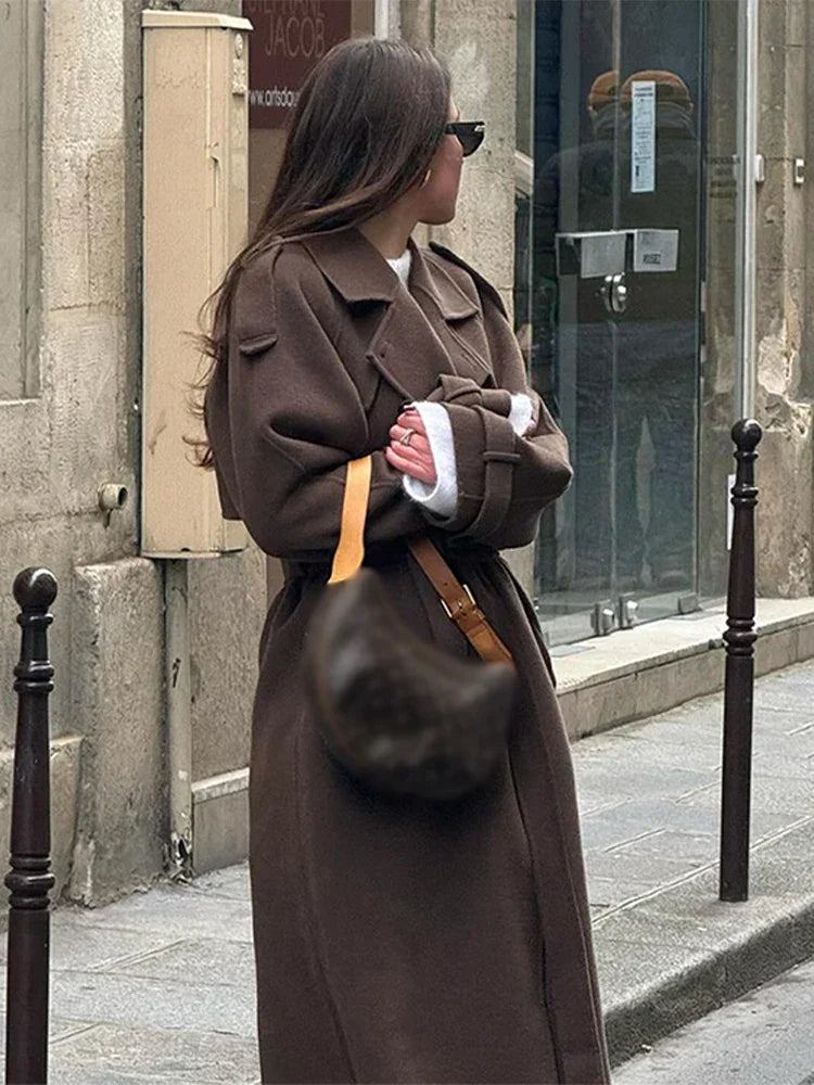 WW | Eleganter Damen-Maximantel Mit Doppelknopfreihe Und Gürtel Herbst Winter 2024