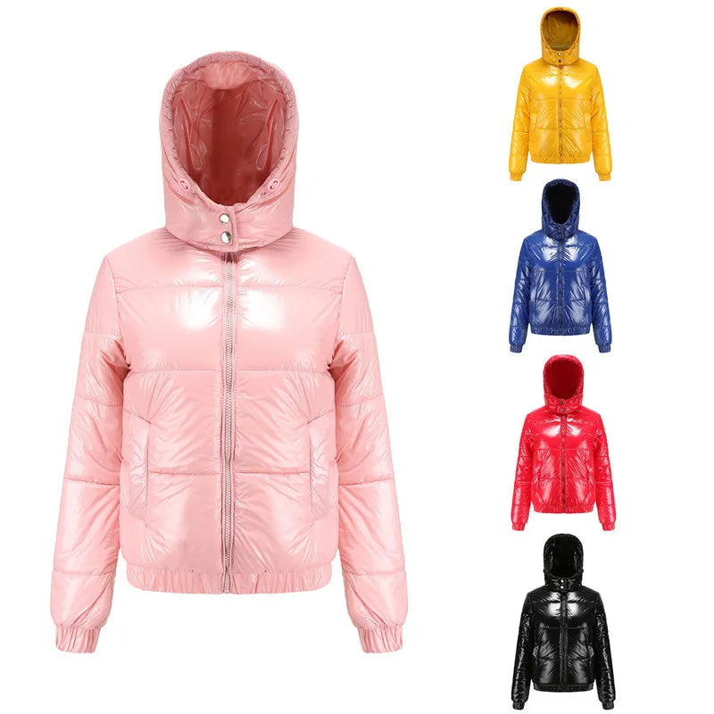 WW | Metallische Winterjacke mit Kapuze für Frauen