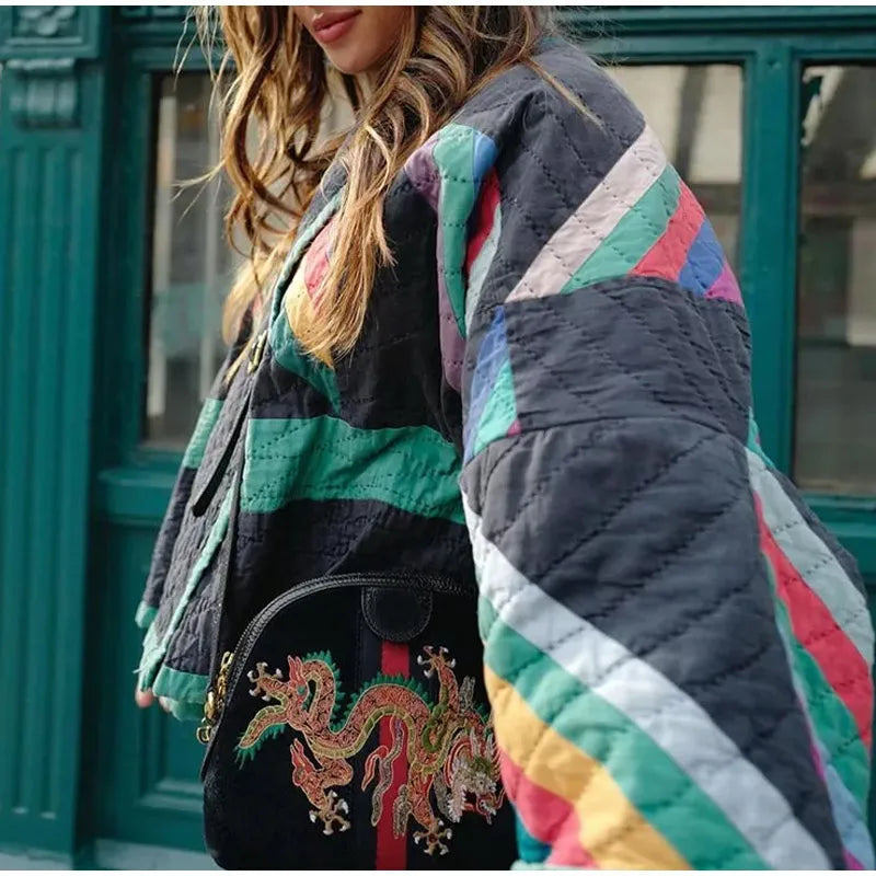 WW | Padded Kimono Jacket with Rainbow Stripes