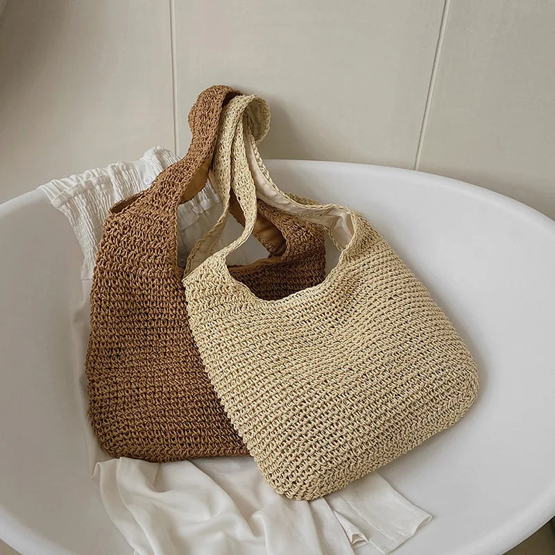 WW | Round Straw Shoulder Bag For Summer With Hand Weave