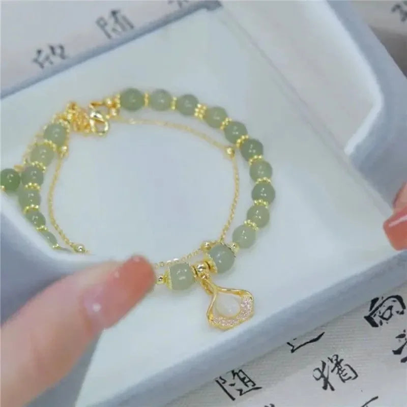 WW | Jade Bracelet with Leaf Pendant