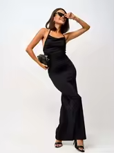 Women's Sleeveless Evening Dress with Lace-Up, Open Back and Spaghetti Straps