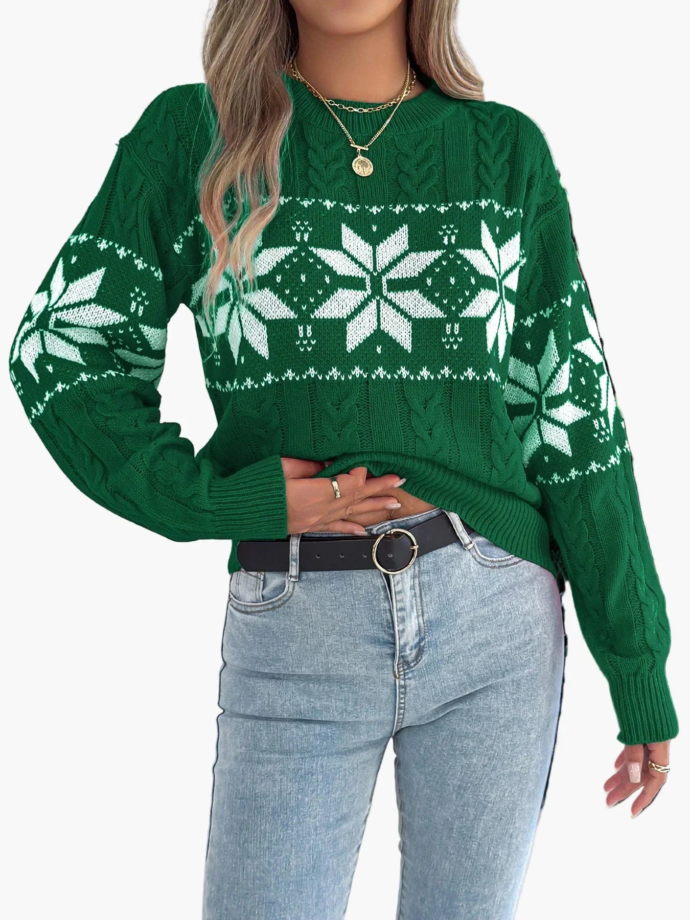 WW | Winter Pullover with Norwegian Pattern - Cozy Knit Sweater for Christmas & Everyday