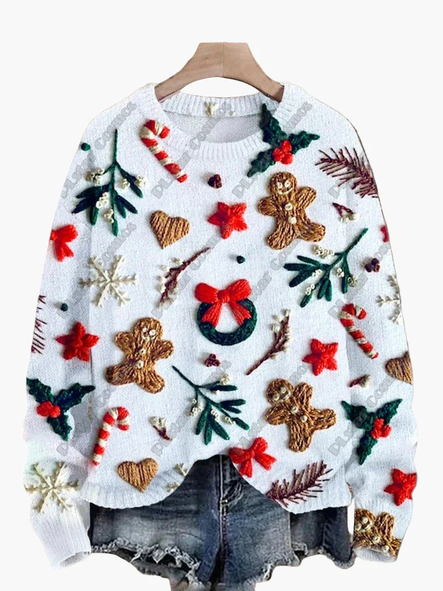 WW | Christmas sweater with festive 3D embroidery - Ideal for holidays, parties & winter