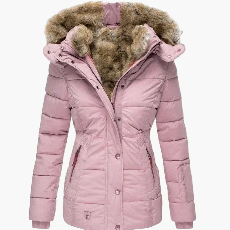WW | Winterjacke mit Kapuze und Kunstfellbesatz - Elegante, taillierte Outdoorjacke für kalte Tage