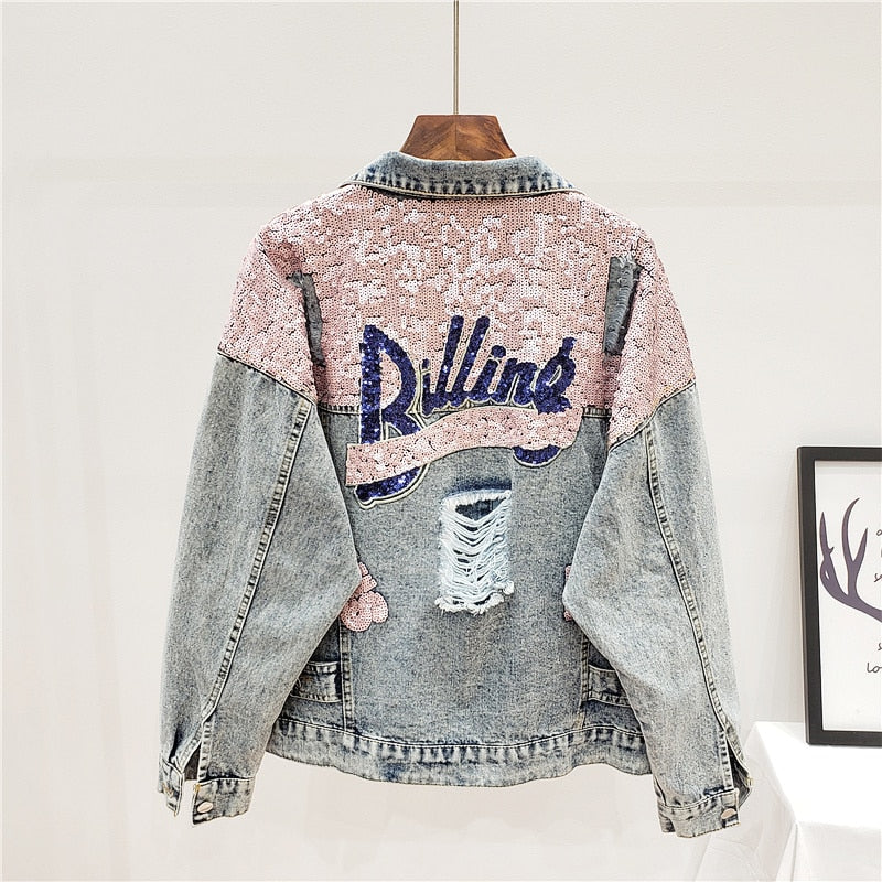 WW | Oversized Sequin Denim Jacket for Women